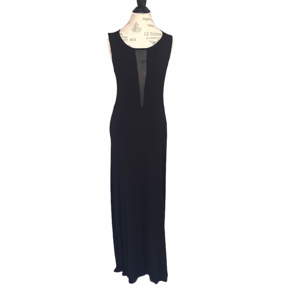 MONTEAU Black Deep-V Maxi Dress with Sheer Back